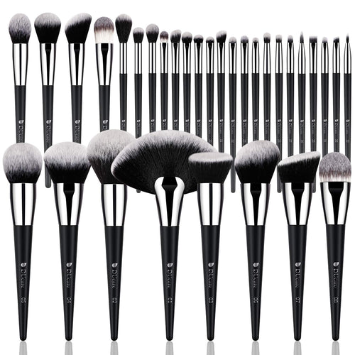 32Pcs PRO Grade Makeup Brushes Set Premium Ultra-Soft Synthetic Foundation Contour Powder Blush Concealer Eyeshadow Classic Black Professional Make up Brushes