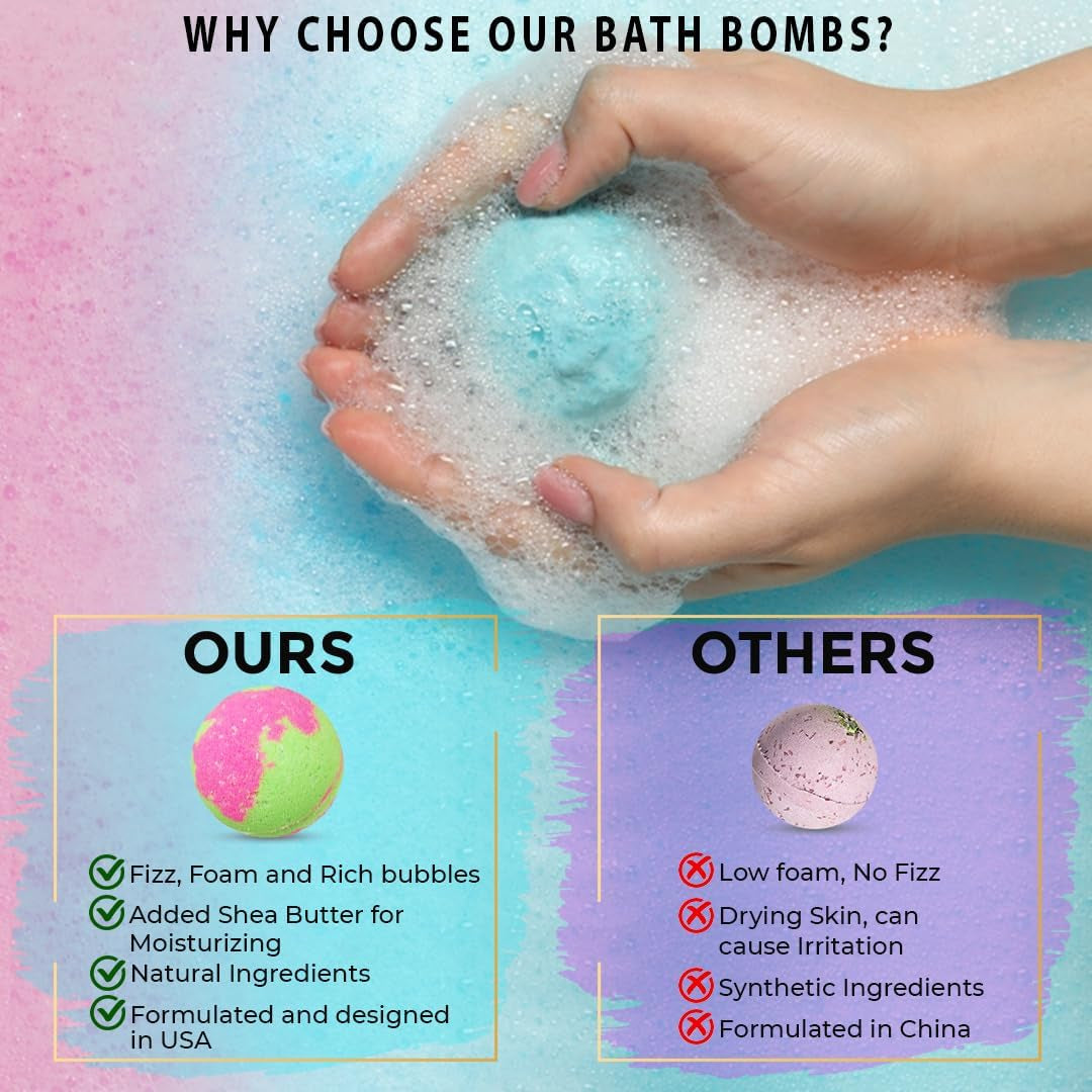 Bath Bombs for Women Gift Set - 24 Natural and Organic Bath Bombs with Essential Oils & Moisturizing Shea Butter, Spa Birthday Gift, Mothers Day Gifts for Mom, Selfcare Gifts, for Her, Girls, Kids