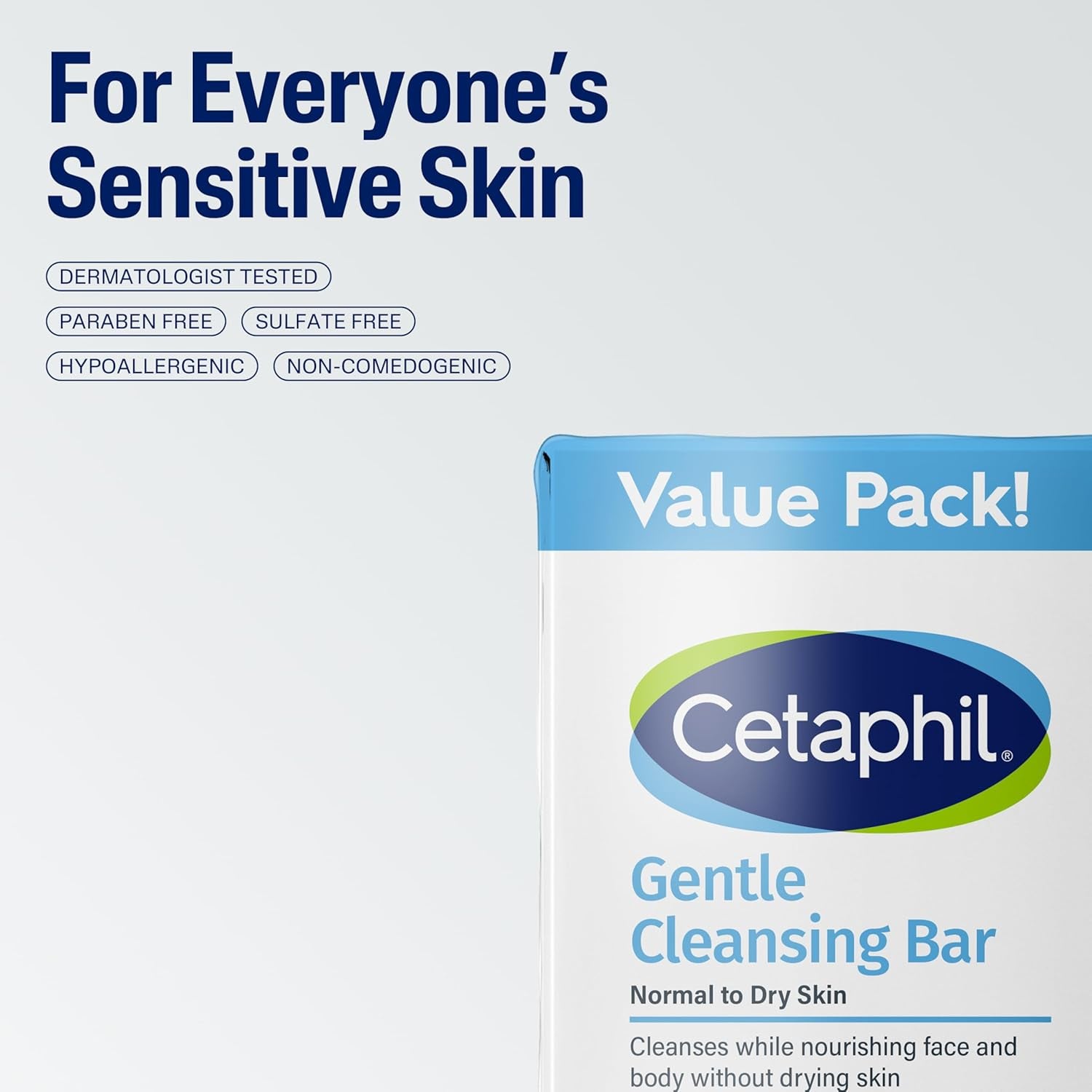 Gentle Cleansing Face and Body Bar, 4.5 Oz Bar (Pack of 6), Nourishing Cleanser Bar for Dry, Sensitive Skin, Non-Comedogenic, (Packaging May Vary)