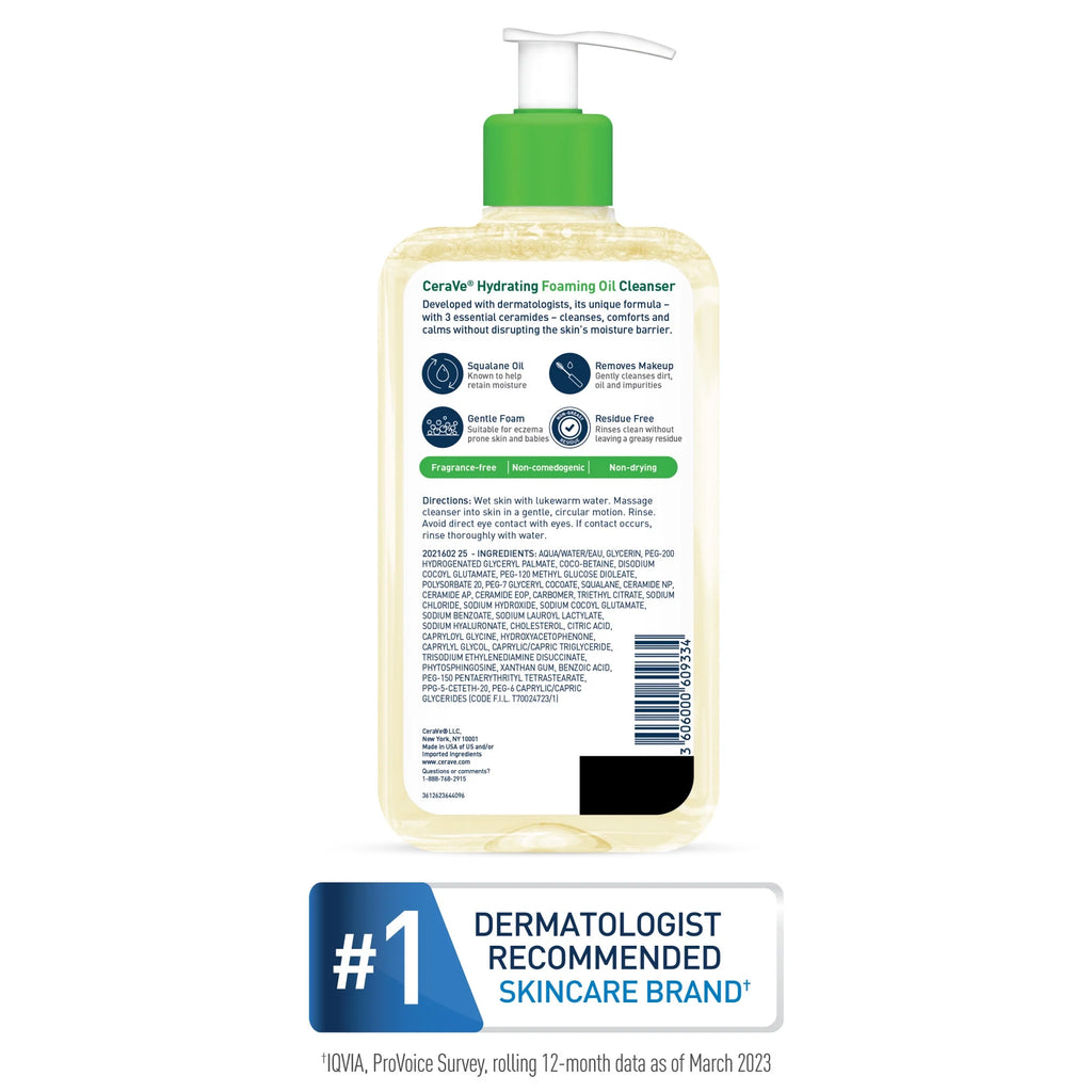 Hydrating Foaming Oil Facial Cleanser for Dry to Very Dry Skin 12 Fl Oz