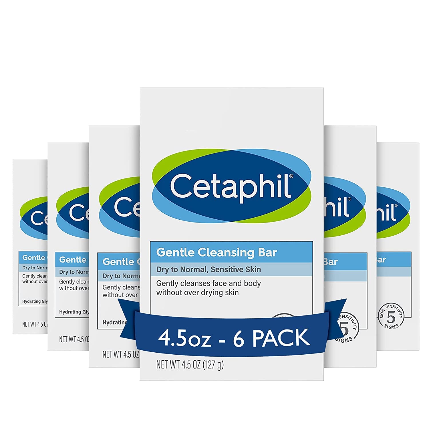 Gentle Cleansing Face and Body Bar, 4.5 Oz Bar (Pack of 6), Nourishing Cleanser Bar for Dry, Sensitive Skin, Non-Comedogenic, (Packaging May Vary)